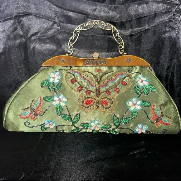 Monsoon Accessorize Clutch Bag Pink Butterfly Butterflies Embroidery 13 x 7 - Picture 5 of 13